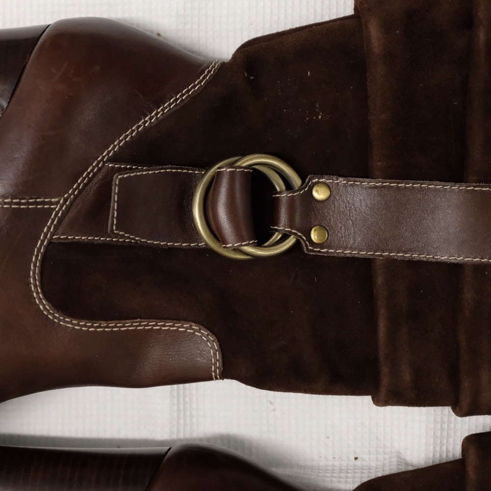 Vintage Nine West Suede Slouch Buckle Harness Boots - Picture 3 of 6